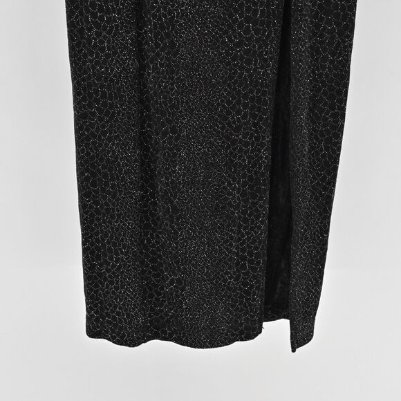Vtg Slip Dress Y2k Prom Gown Vamp Goth Black Silver Glitter Shimmer USA Sz 4 - Picture 4 of 10
